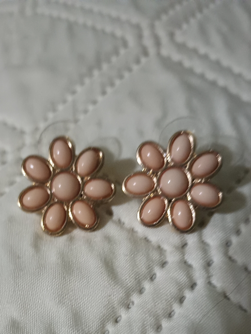 Gold-Tone Pink Flower Cluster Stud Earrings